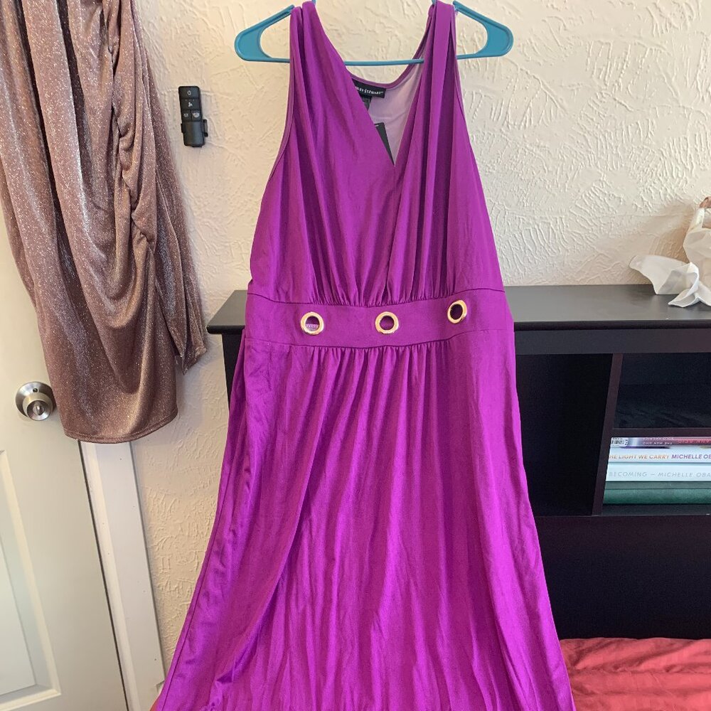 Ashley Stewart purple maxi dress with gold grommet accents NWT